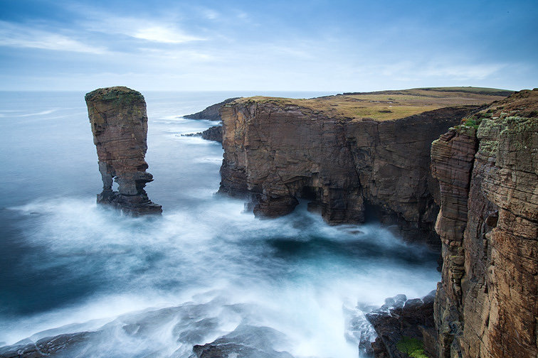 Sea stack and high cliffs near Yesnaby, Orkney, Scotland